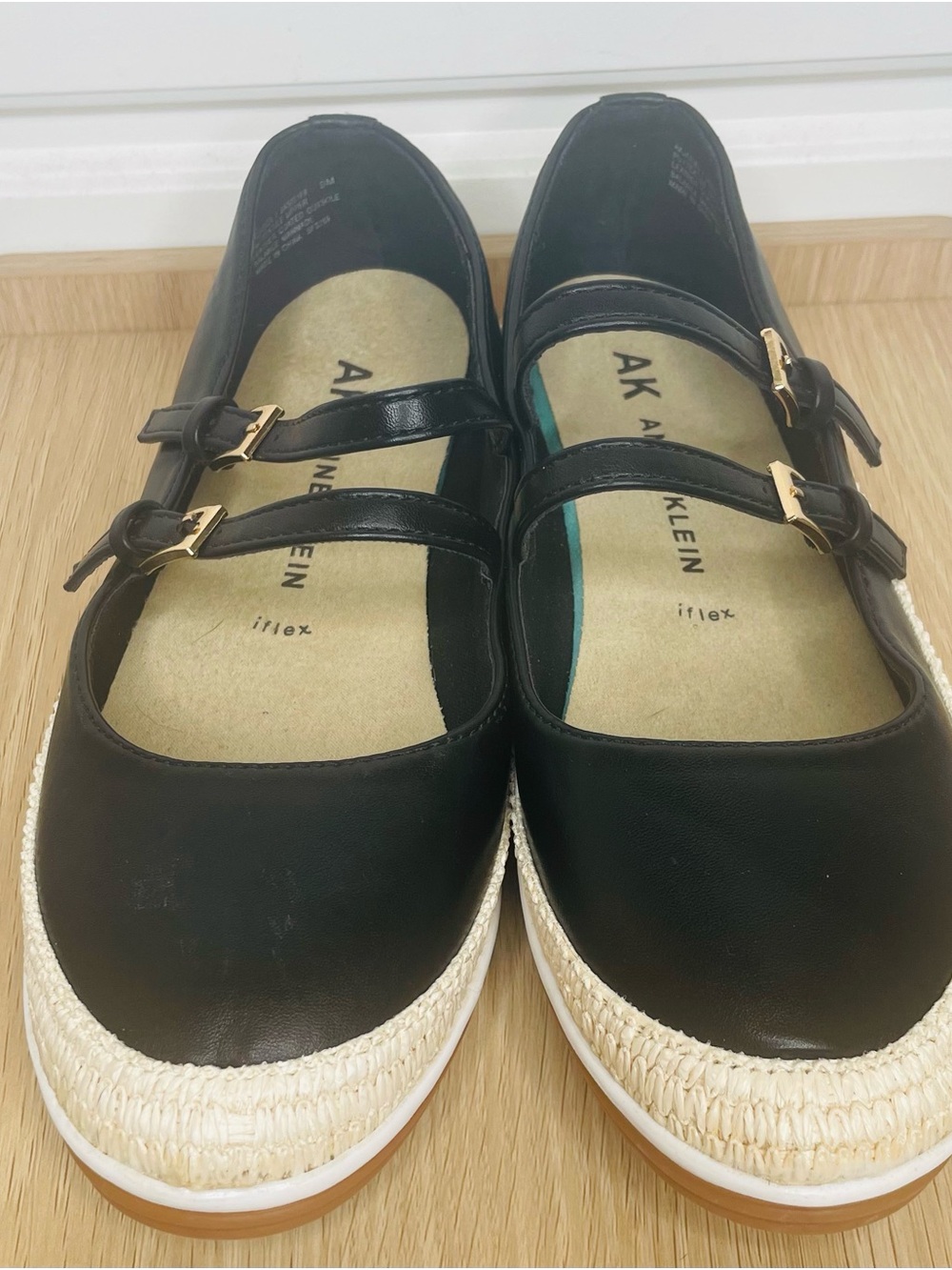 Anne Klein Black Double-Strap Mary Jane Espadrille Flats
